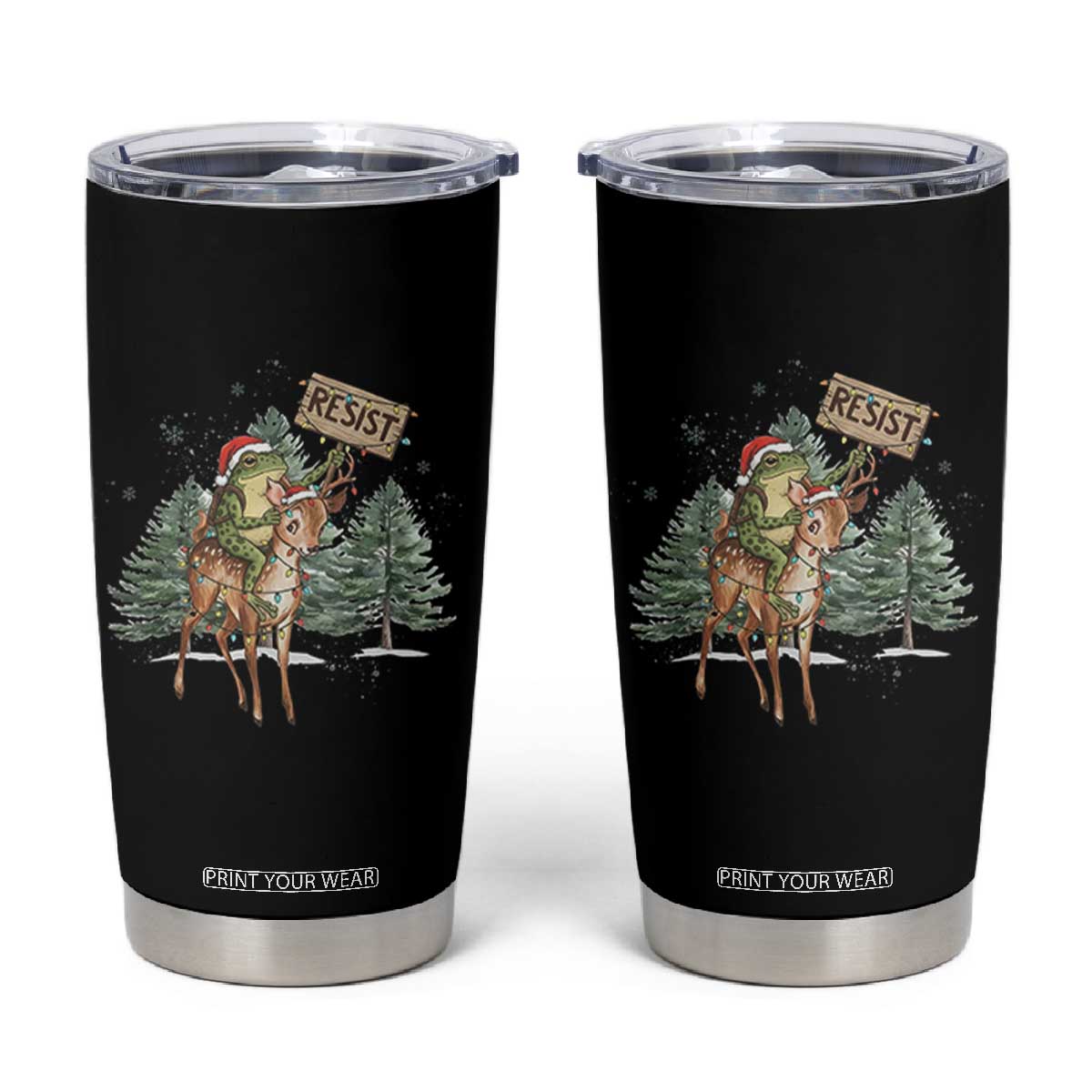 Resist Portland Frog Protest Christmas Tumbler Cup Funny Holiday Meme Gift Idea TS12 Black Print Your Wear