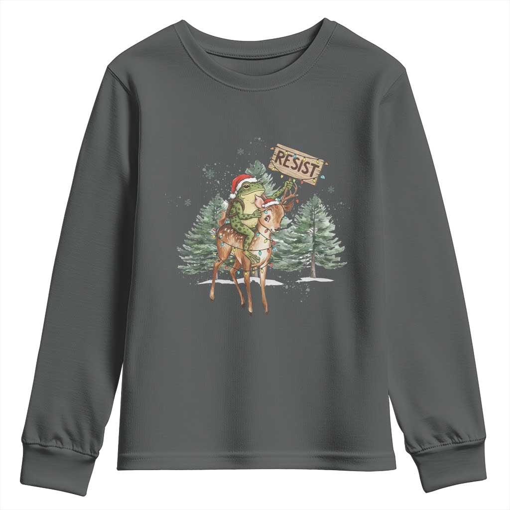 Resist Portland Frog Protest Christmas Youth Sweatshirt Funny Holiday Meme Gift Idea TS12 Dark Heather Print Your Wear