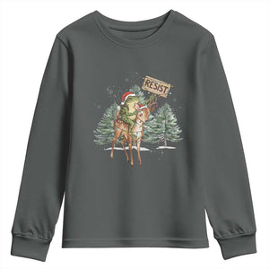 Resist Portland Frog Protest Christmas Youth Sweatshirt Funny Holiday Meme Gift Idea TS12 Dark Heather Print Your Wear