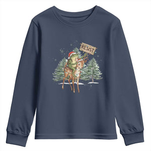 Resist Portland Frog Protest Christmas Youth Sweatshirt Funny Holiday Meme Gift Idea TS12 Navy Print Your Wear