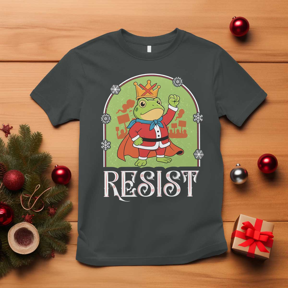Resist Portland Frog Protest T Shirt Funny No Kings Christmas Gift TS12 Dark Heather Print Your Wear