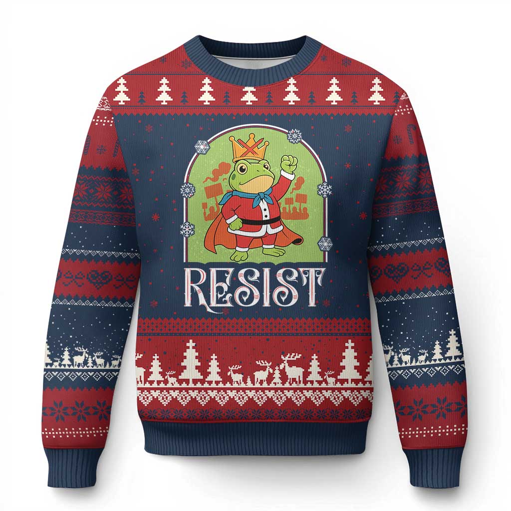 Resist Portland Frog Protest Ugly Christmas Sweater Funny No Kings Xmas Gift - Print Your Wear