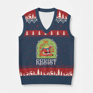 Resist Portland Frog Protest V-Neck Knit Sweater Vest Funny No Kings Xmas Gift - Print Your Wear