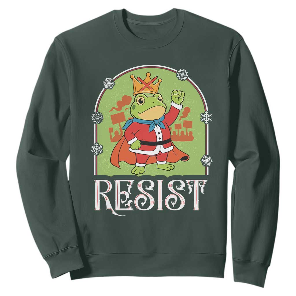 Resist Portland Frog Protest Sweatshirt Funny No Kings Christmas Gift TS12 Dark Forest Green Print Your Wear