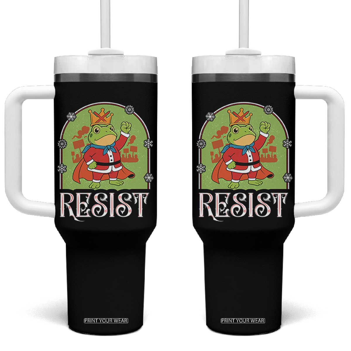 Resist Portland Frog Protest Tumbler With Handle Funny No Kings Christmas Gift TS12 One Size: 40 oz Black Print Your Wear