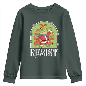Resist Portland Frog Protest Youth Sweatshirt Funny No Kings Christmas Gift TS12 Dark Forest Green Print Your Wear