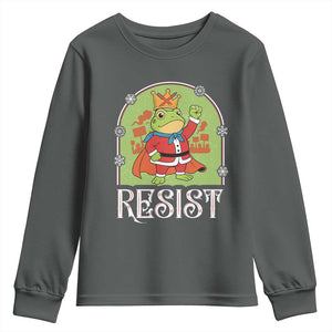 Resist Portland Frog Protest Youth Sweatshirt Funny No Kings Christmas Gift TS12 Dark Heather Print Your Wear