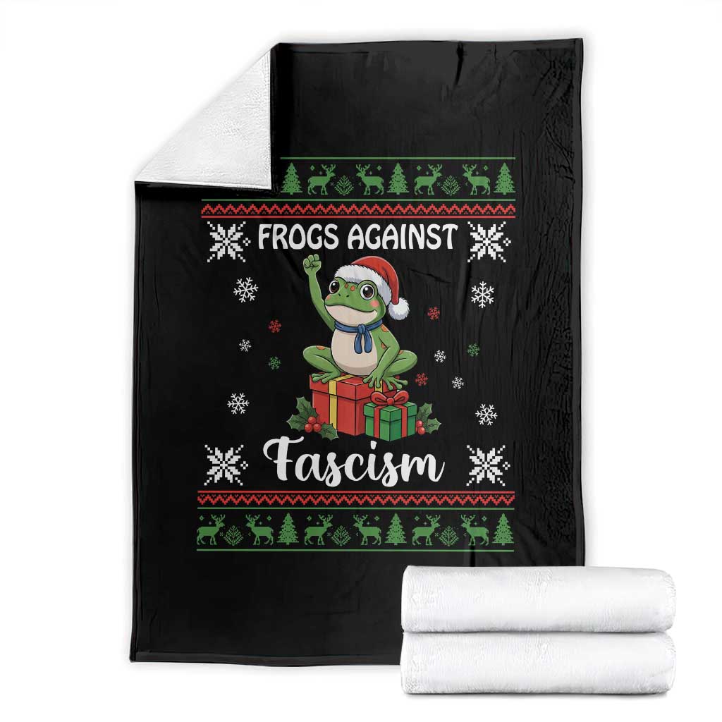 Frogs Against Fascism Ugly Sweater Throw Blanket Funny Portland Christmas Frog Gift TS12 Black Print Your Wear