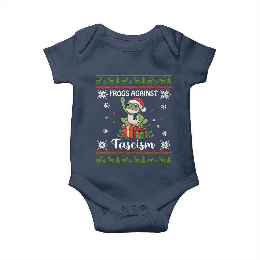 Frogs Against Fascism Ugly Sweater Baby Onesie Funny Portland Christmas Frog Gift TS12 Navy Print Your Wear