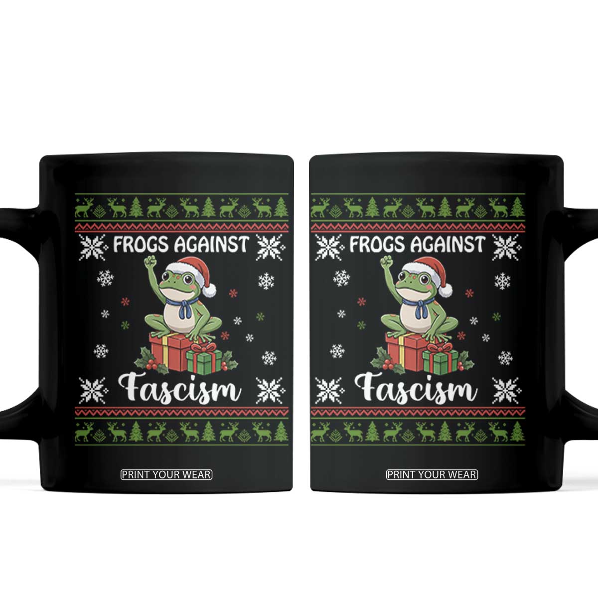 Frogs Against Fascism Ugly Sweater Coffee Mug Funny Portland Christmas Frog Gift TS12 Black Print Your Wear