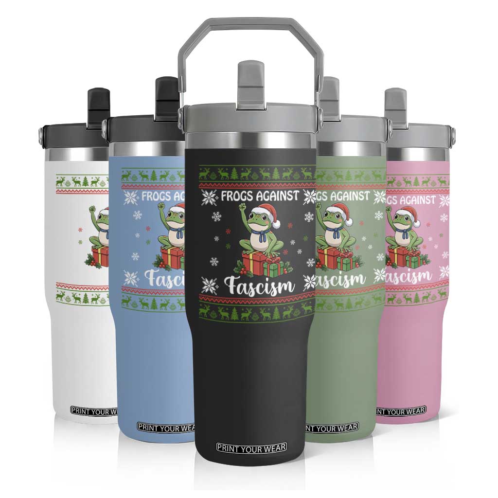 Frogs Against Fascism Ugly Sweater Flip Straw Tumbler Funny Portland Christmas Frog Gift TS12 Print Your Wear