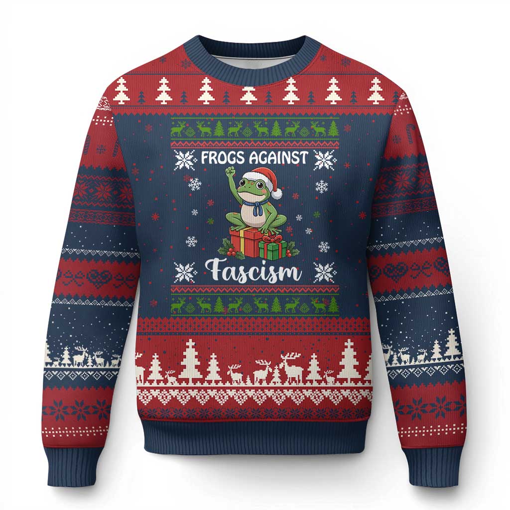 Frogs Against Fascism Ugly Sweater Ugly Christmas Sweater Funny Portland Xmas Frog Gift TS12 Navy Red Print Your Wear