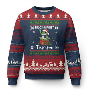 Frogs Against Fascism Ugly Sweater Ugly Christmas Sweater Funny Portland Xmas Frog Gift TS12 Navy Red Print Your Wear
