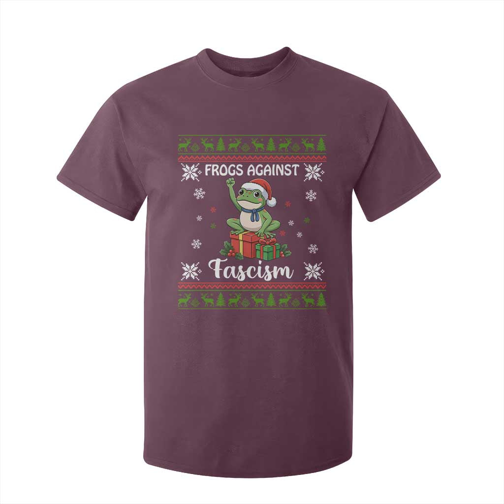 Frogs Against Fascism Ugly Sweater T Shirt For Kid Funny Portland Christmas Frog Gift TS12 Maroon Print Your Wear