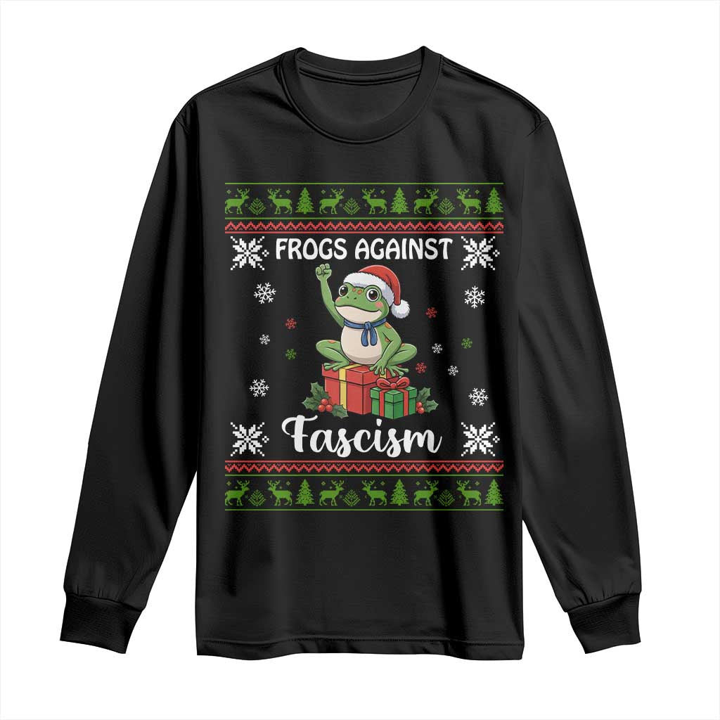 Frogs Against Fascism Ugly Sweater Long Sleeve Shirt Funny Portland Christmas Frog Gift TS12 Black Print Your Wear