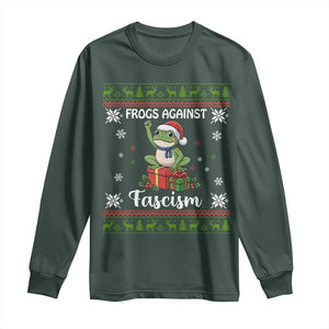 Frogs Against Fascism Ugly Sweater Long Sleeve Shirt Funny Portland Christmas Frog Gift TS12 Dark Forest Green Print Your Wear