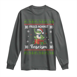 Frogs Against Fascism Ugly Sweater Long Sleeve Shirt Funny Portland Christmas Frog Gift TS12 Dark Heather Print Your Wear