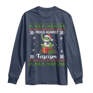 Frogs Against Fascism Ugly Sweater Long Sleeve Shirt Funny Portland Christmas Frog Gift TS12 Navy Print Your Wear