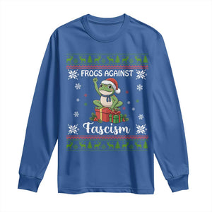 Frogs Against Fascism Ugly Sweater Long Sleeve Shirt Funny Portland Christmas Frog Gift TS12 Royal Blue Print Your Wear