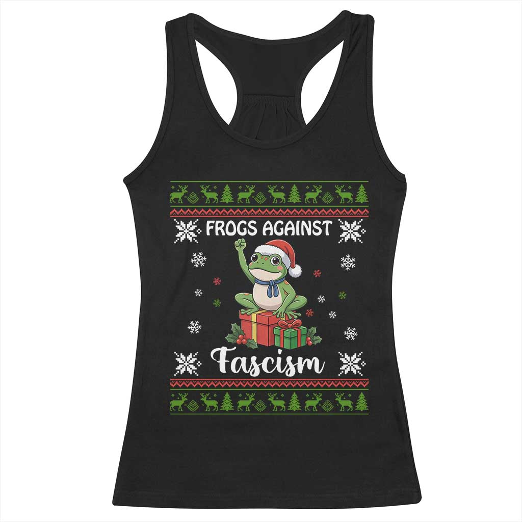Frogs Against Fascism Ugly Sweater Racerback Tank Top Funny Portland Christmas Frog Gift TS12 Black Print Your Wear
