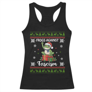 Frogs Against Fascism Ugly Sweater Racerback Tank Top Funny Portland Christmas Frog Gift - Print Your Wear