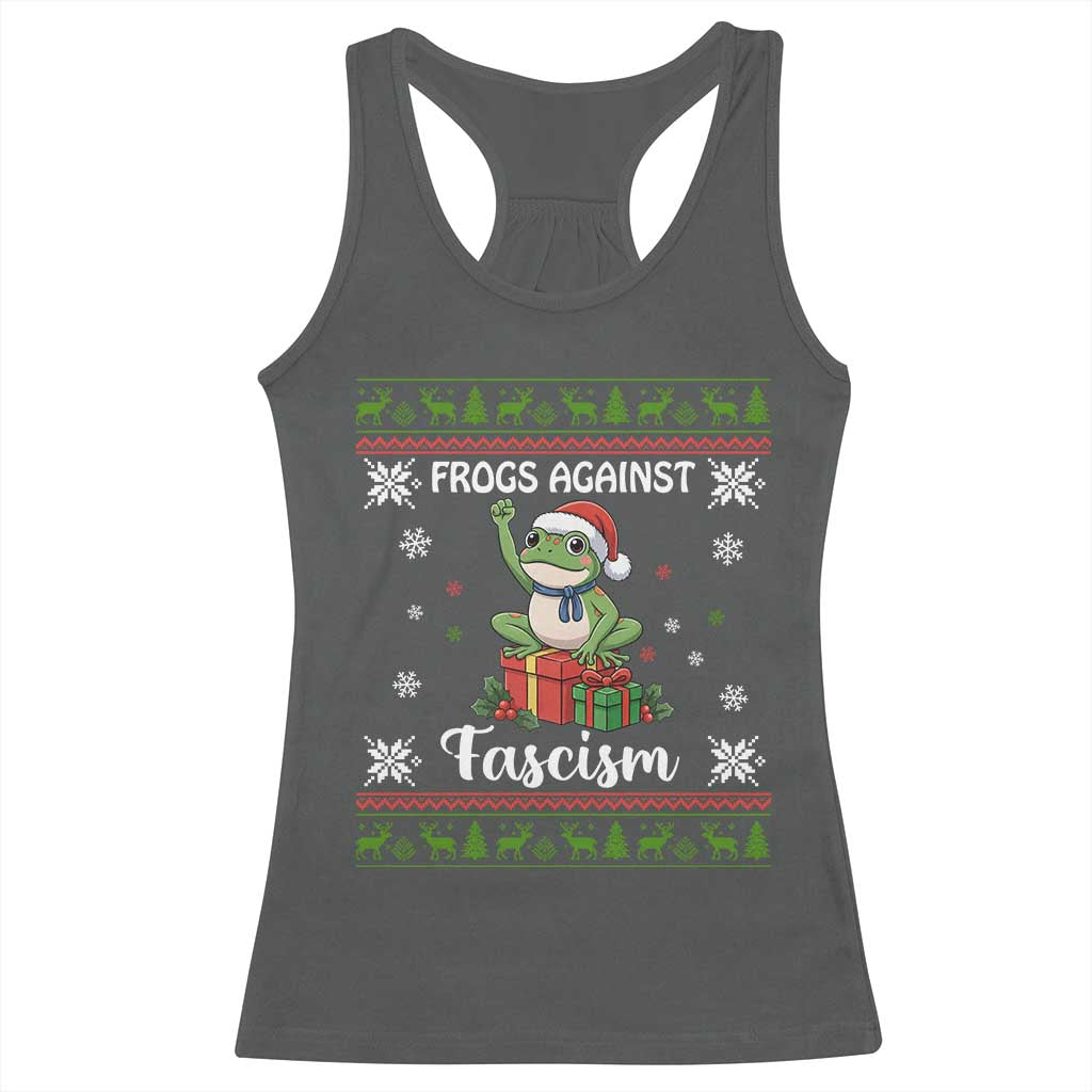 Frogs Against Fascism Ugly Sweater Racerback Tank Top Funny Portland Christmas Frog Gift TS12 Dark Heather Print Your Wear