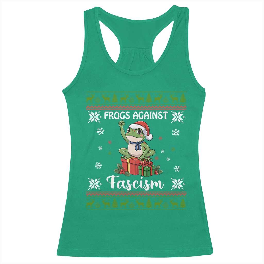 Frogs Against Fascism Ugly Sweater Racerback Tank Top Funny Portland Christmas Frog Gift TS12 Irish Green Print Your Wear