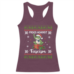 Frogs Against Fascism Ugly Sweater Racerback Tank Top Funny Portland Christmas Frog Gift TS12 Maroon Print Your Wear