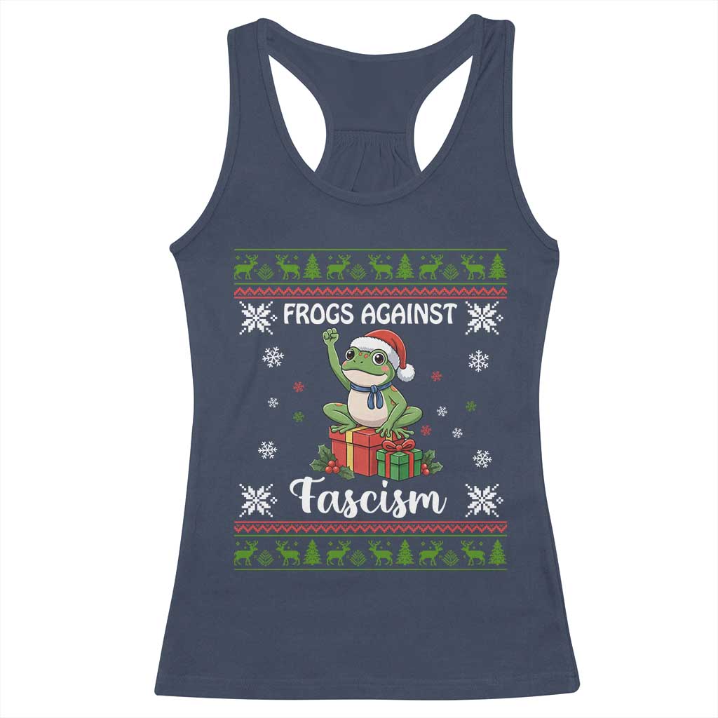 Frogs Against Fascism Ugly Sweater Racerback Tank Top Funny Portland Christmas Frog Gift TS12 Navy Print Your Wear