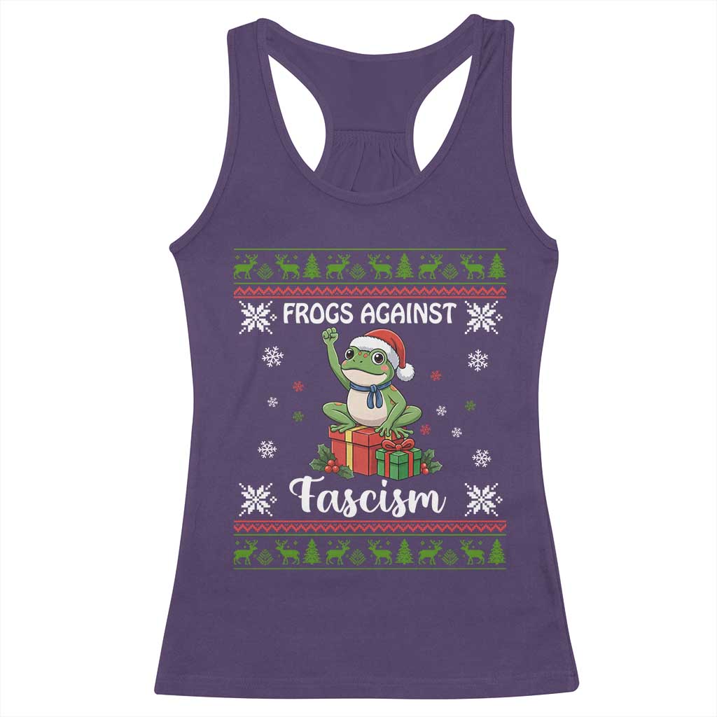 Frogs Against Fascism Ugly Sweater Racerback Tank Top Funny Portland Christmas Frog Gift TS12 Purple Print Your Wear