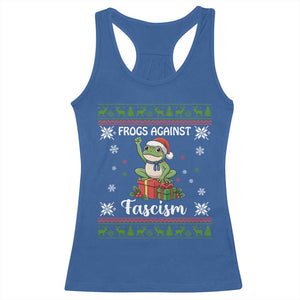 Frogs Against Fascism Ugly Sweater Racerback Tank Top Funny Portland Christmas Frog Gift TS12 Royal Blue Print Your Wear