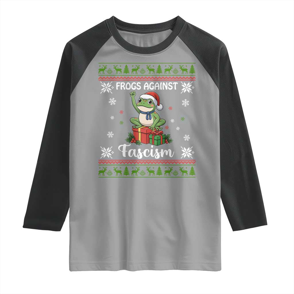 Frogs Against Fascism Ugly Sweater Raglan Shirt Funny Portland Christmas Frog Gift TS12 Sport Gray Black Print Your Wear