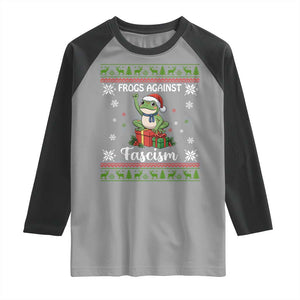 Frogs Against Fascism Ugly Sweater Raglan Shirt Funny Portland Christmas Frog Gift - Print Your Wear