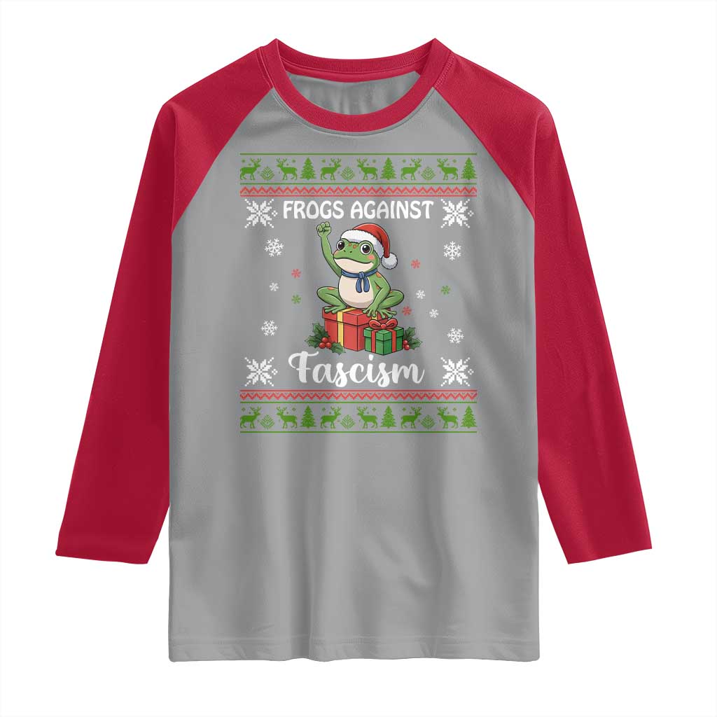 Frogs Against Fascism Ugly Sweater Raglan Shirt Funny Portland Christmas Frog Gift TS12 Sport Gray Red Print Your Wear