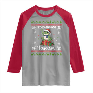 Frogs Against Fascism Ugly Sweater Raglan Shirt Funny Portland Christmas Frog Gift TS12 Sport Gray Red Print Your Wear