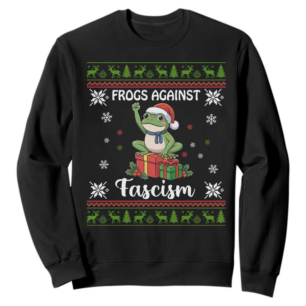 Frogs Against Fascism Ugly Sweater Sweatshirt Funny Portland Christmas Frog Gift TS12 Black Print Your Wear