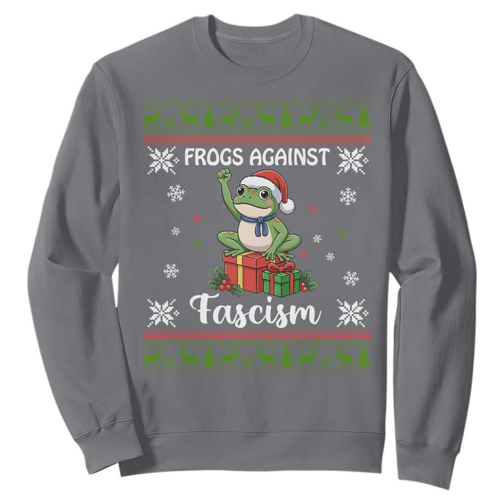 Frogs Against Fascism Ugly Sweater Sweatshirt Funny Portland Christmas Frog Gift TS12 Charcoal Print Your Wear