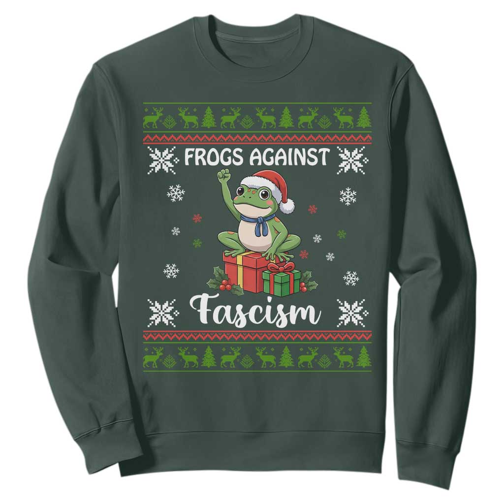 Frogs Against Fascism Ugly Sweater Sweatshirt Funny Portland Christmas Frog Gift TS12 Dark Forest Green Print Your Wear
