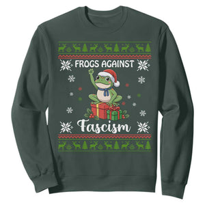 Frogs Against Fascism Ugly Sweater Sweatshirt Funny Portland Christmas Frog Gift TS12 Dark Forest Green Print Your Wear