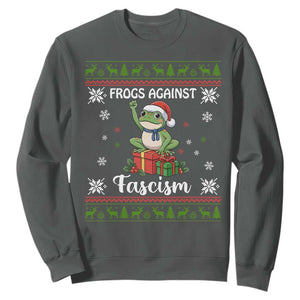 Frogs Against Fascism Ugly Sweater Sweatshirt Funny Portland Christmas Frog Gift TS12 Dark Heather Print Your Wear