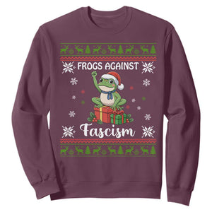 Frogs Against Fascism Ugly Sweater Sweatshirt Funny Portland Christmas Frog Gift TS12 Maroon Print Your Wear