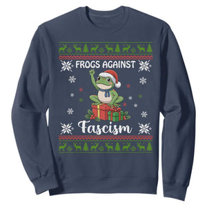 Frogs Against Fascism Ugly Sweater Sweatshirt Funny Portland Christmas Frog Gift TS12 Navy Print Your Wear