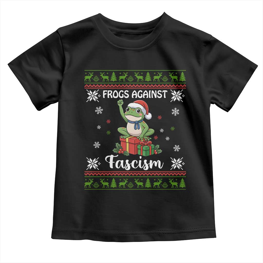 Frogs Against Fascism Ugly Sweater Toddler T Shirt Funny Portland Christmas Frog Gift TS12 Black Print Your Wear