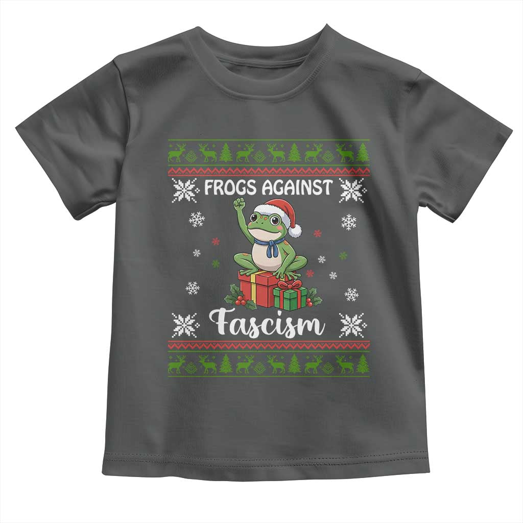 Frogs Against Fascism Ugly Sweater Toddler T Shirt Funny Portland Christmas Frog Gift TS12 Dark Heather Print Your Wear