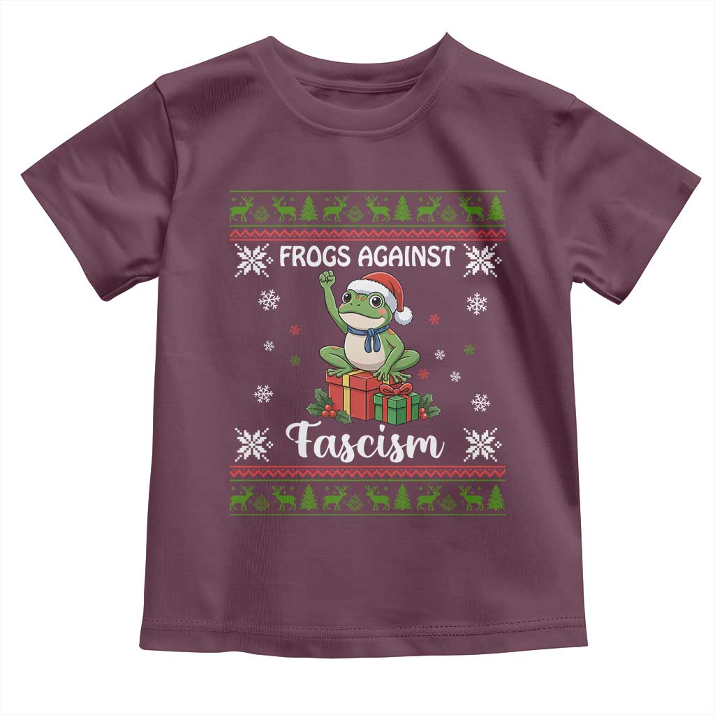 Frogs Against Fascism Ugly Sweater Toddler T Shirt Funny Portland Christmas Frog Gift TS12 Maroon Print Your Wear