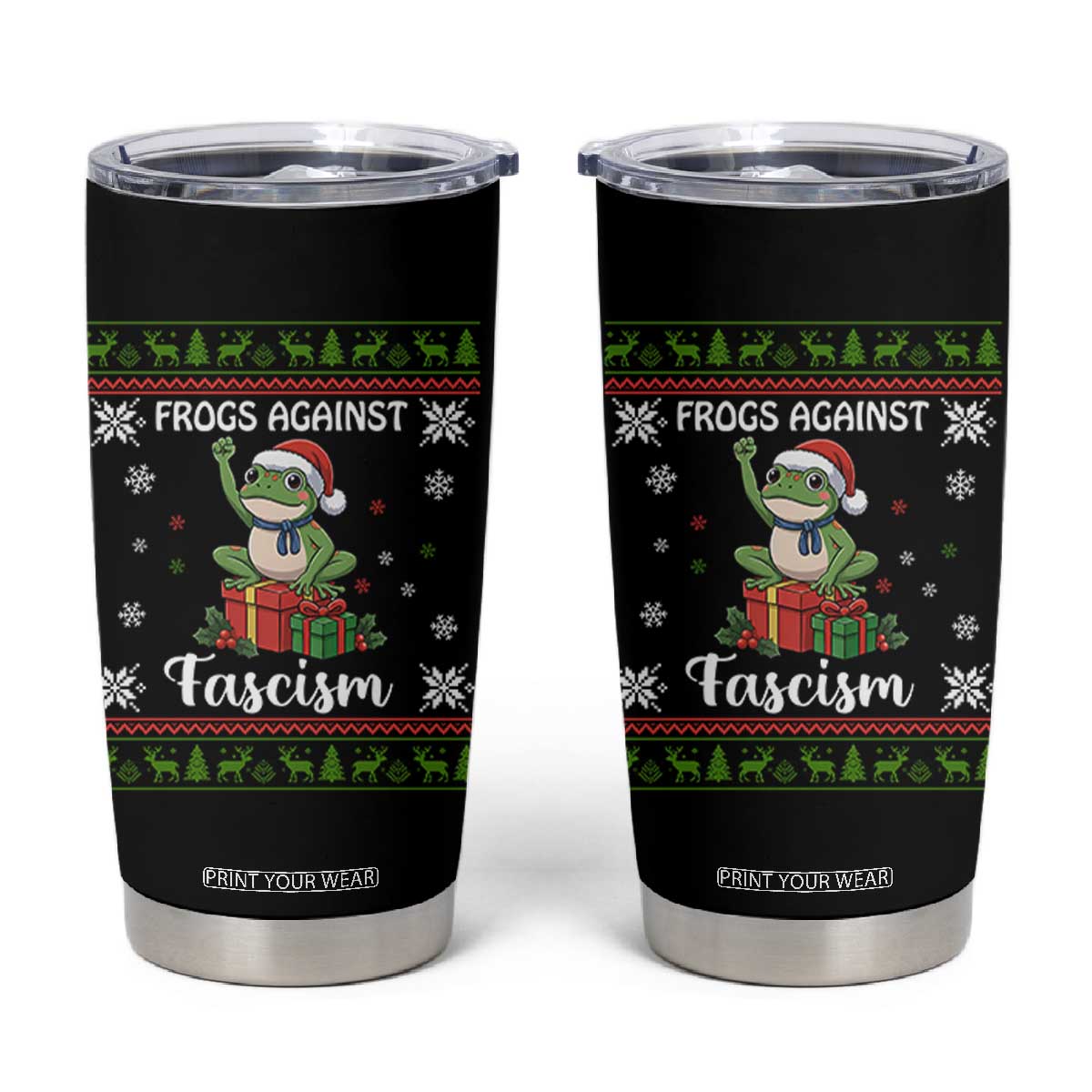 Frogs Against Fascism Ugly Sweater Tumbler Cup Funny Portland Christmas Frog Gift TS12 Black Print Your Wear
