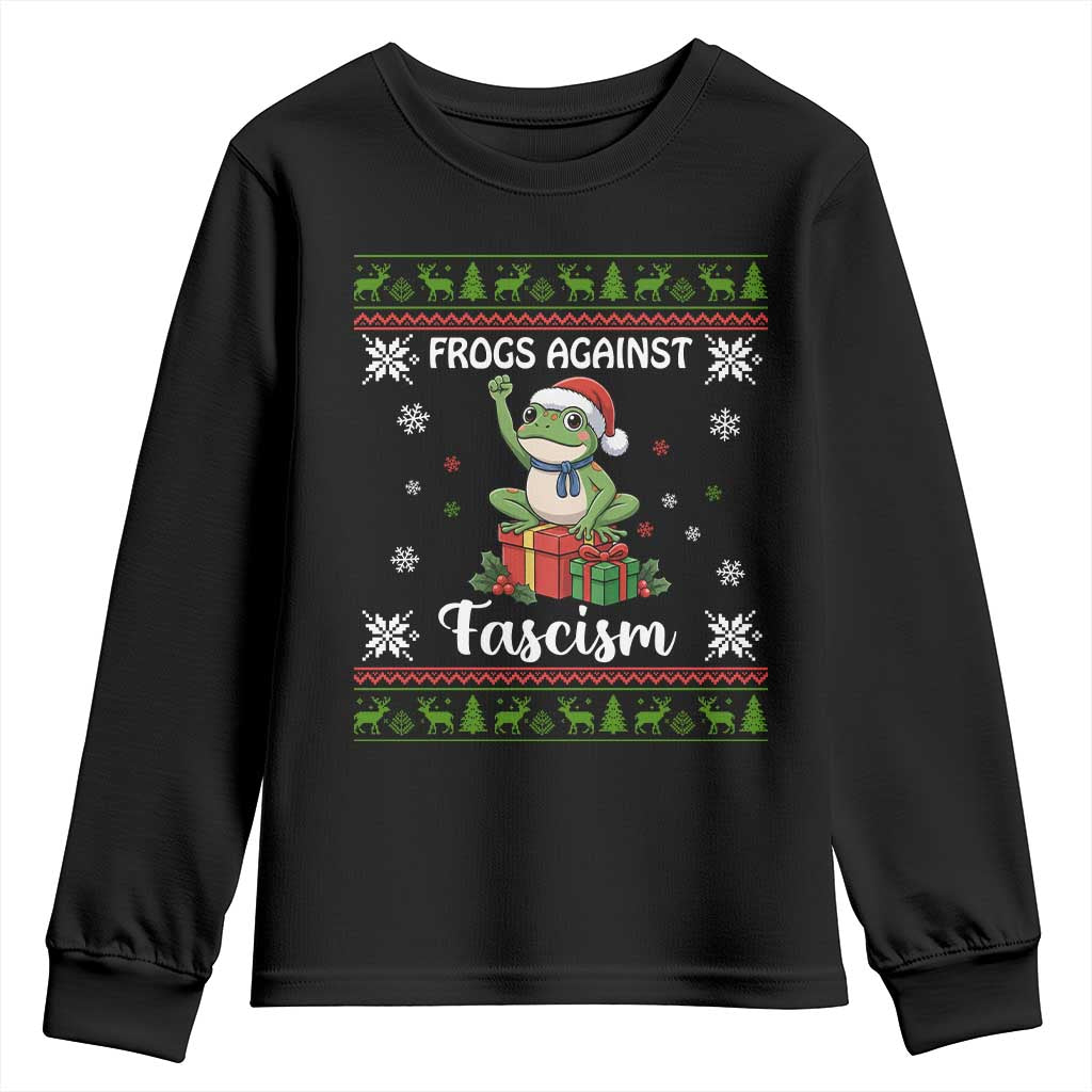 Frogs Against Fascism Ugly Sweater Youth Sweatshirt Funny Portland Christmas Frog Gift - Print Your Wear