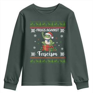 Frogs Against Fascism Ugly Sweater Youth Sweatshirt Funny Portland Christmas Frog Gift TS12 Dark Forest Green Print Your Wear