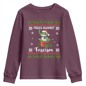 Frogs Against Fascism Ugly Sweater Youth Sweatshirt Funny Portland Christmas Frog Gift TS12 Maroon Print Your Wear