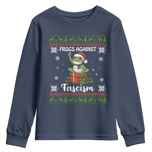 Frogs Against Fascism Ugly Sweater Youth Sweatshirt Funny Portland Christmas Frog Gift TS12 Navy Print Your Wear